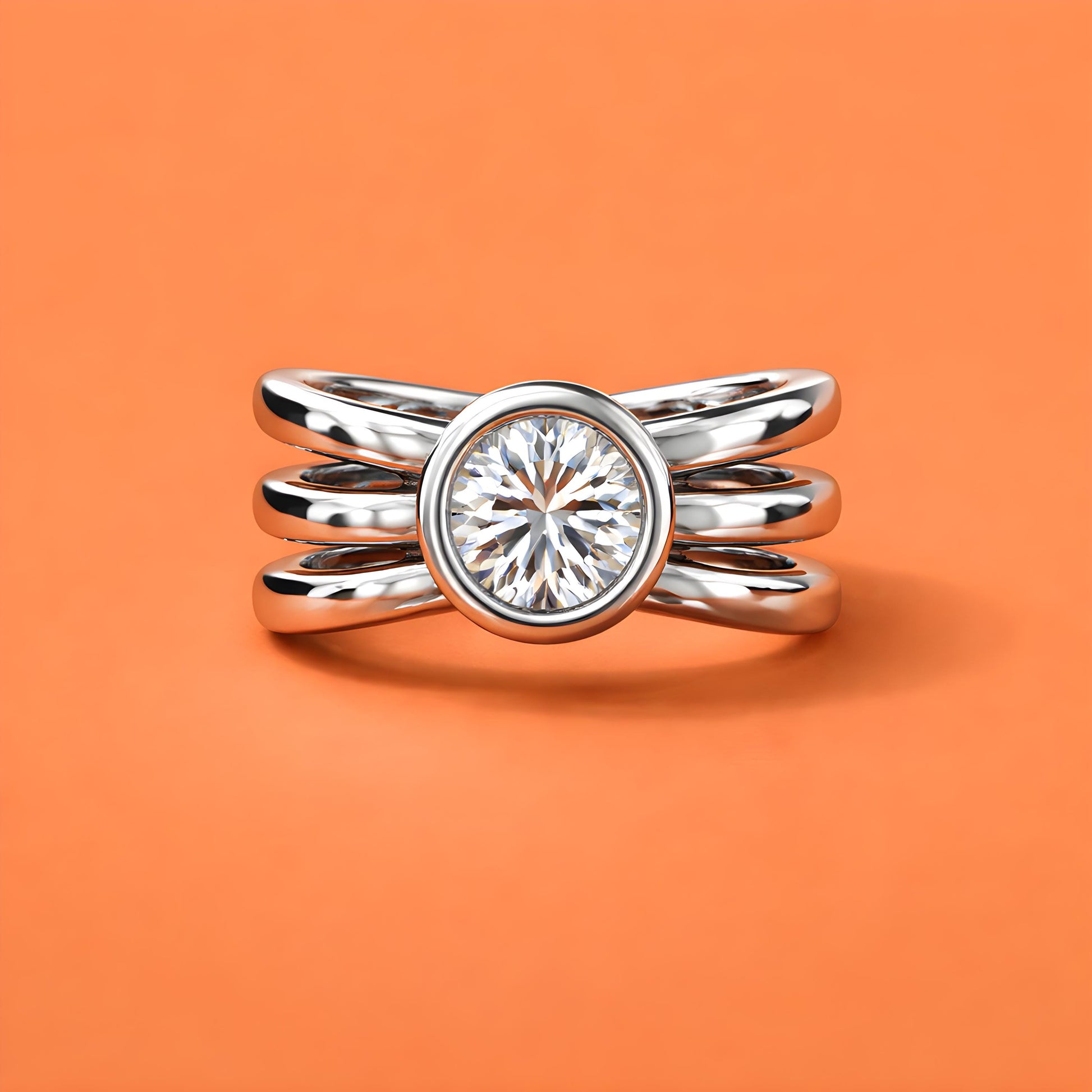 Engagement Ring: Proposal Ring With Moissanite, AG950 Silver Triple Band