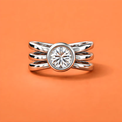 Engagement Ring: Proposal Ring With Moissanite, AG950 Silver Triple Band