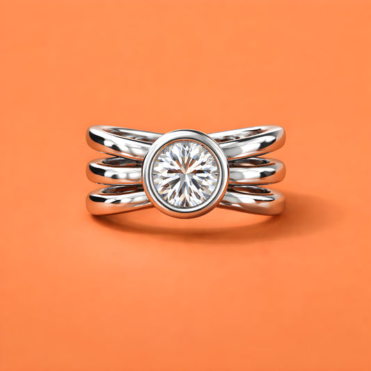 Engagement Ring: Proposal Ring With Moissanite, AG950 Silver Triple Band