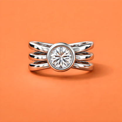 Engagement Ring: Proposal Ring With Moissanite, AG950 Silver Triple Band