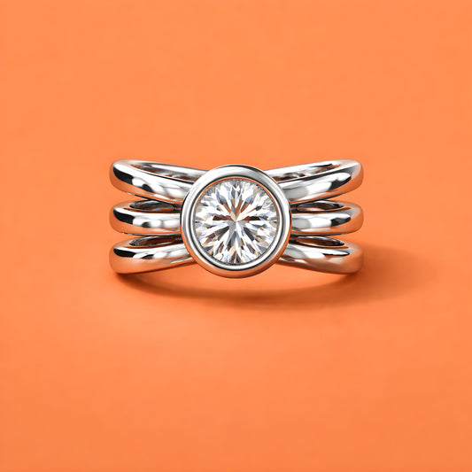 Engagement Ring: Proposal Ring With Moissanite, AG950 Silver Triple Band