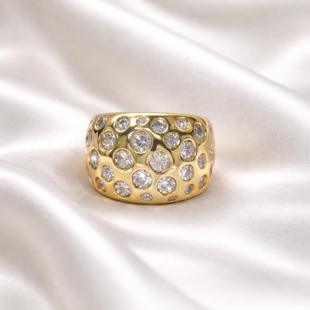 Multiple Gemstone Ring: Wide Dome Ring, Statement jewelry Elisa Kuno Design
