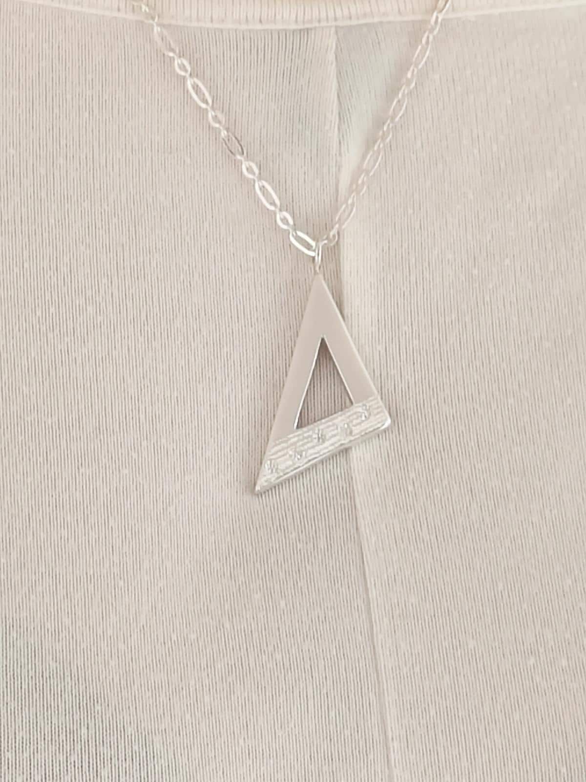 Pendant Necklace With Chain: Triangle Design, Solid Silver, Statement Jewelry