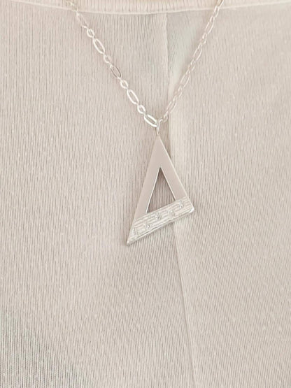 Pendant Necklace With Chain: Triangle Design, Solid Silver, Statement Jewelry