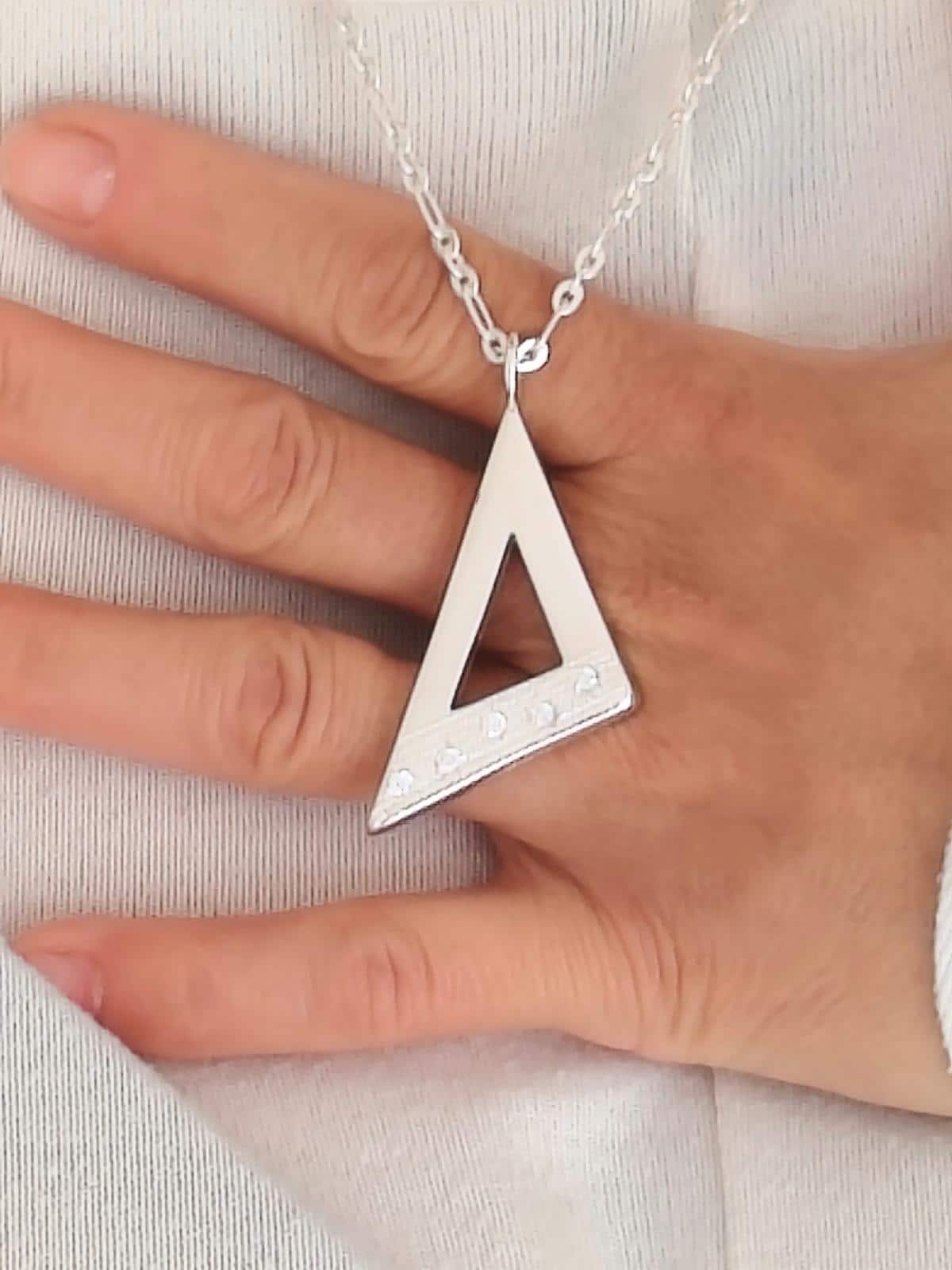 Pendant Necklace With Chain: Triangle Design, Solid Silver, Statement Jewelry