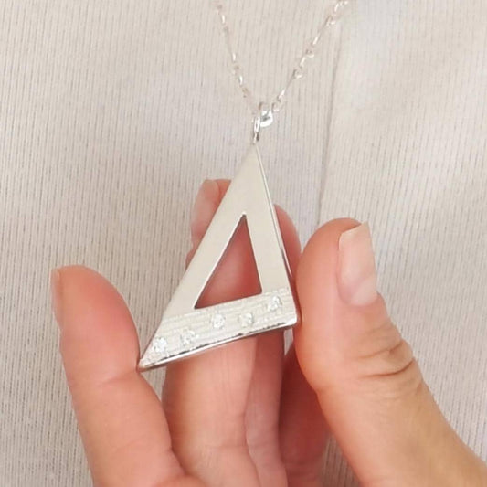 Pendant Necklace With Chain: Triangle Design, Solid Silver, Statement Jewelry