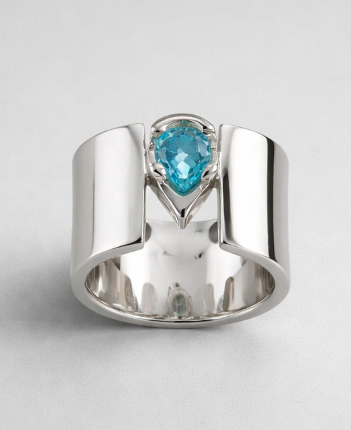 Topaz Statement Ring: Pear Shaped Gemstone, Wide Wedding Band