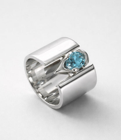 Topaz Statement Ring: Pear Shaped Gemstone, Wide Wedding Band