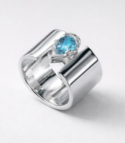 Topaz Statement Ring: Pear Shaped Gemstone, Wide Wedding Band
