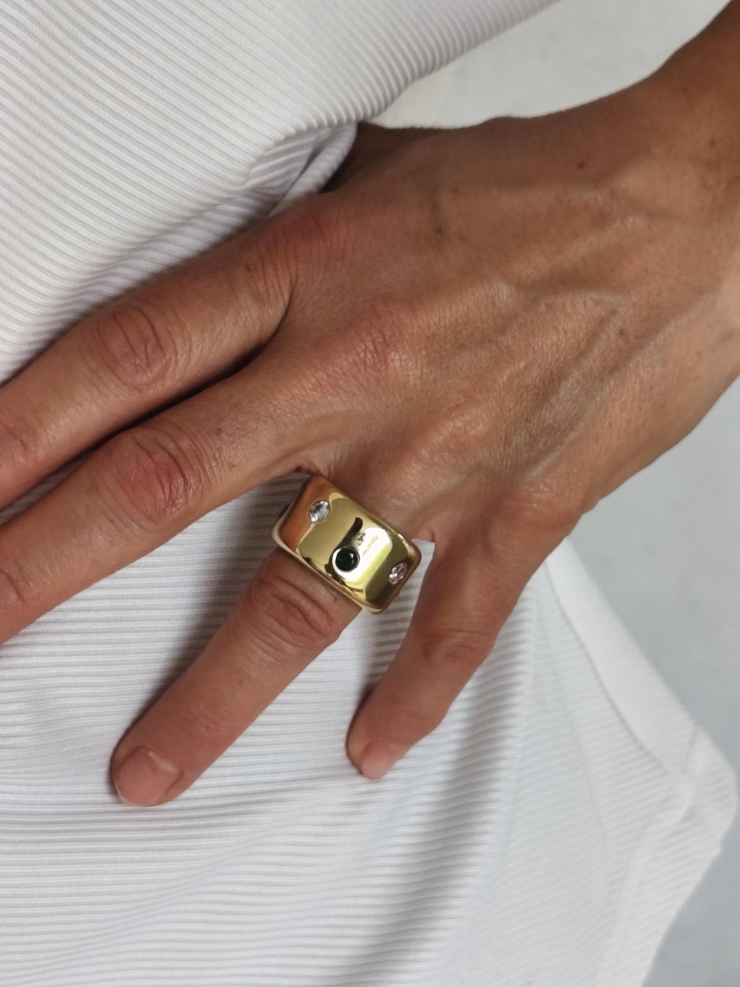 Gold Band Gemstone Ring: Minimalist Statement Jewelry, Multi-Color Stones, Gold Alternative