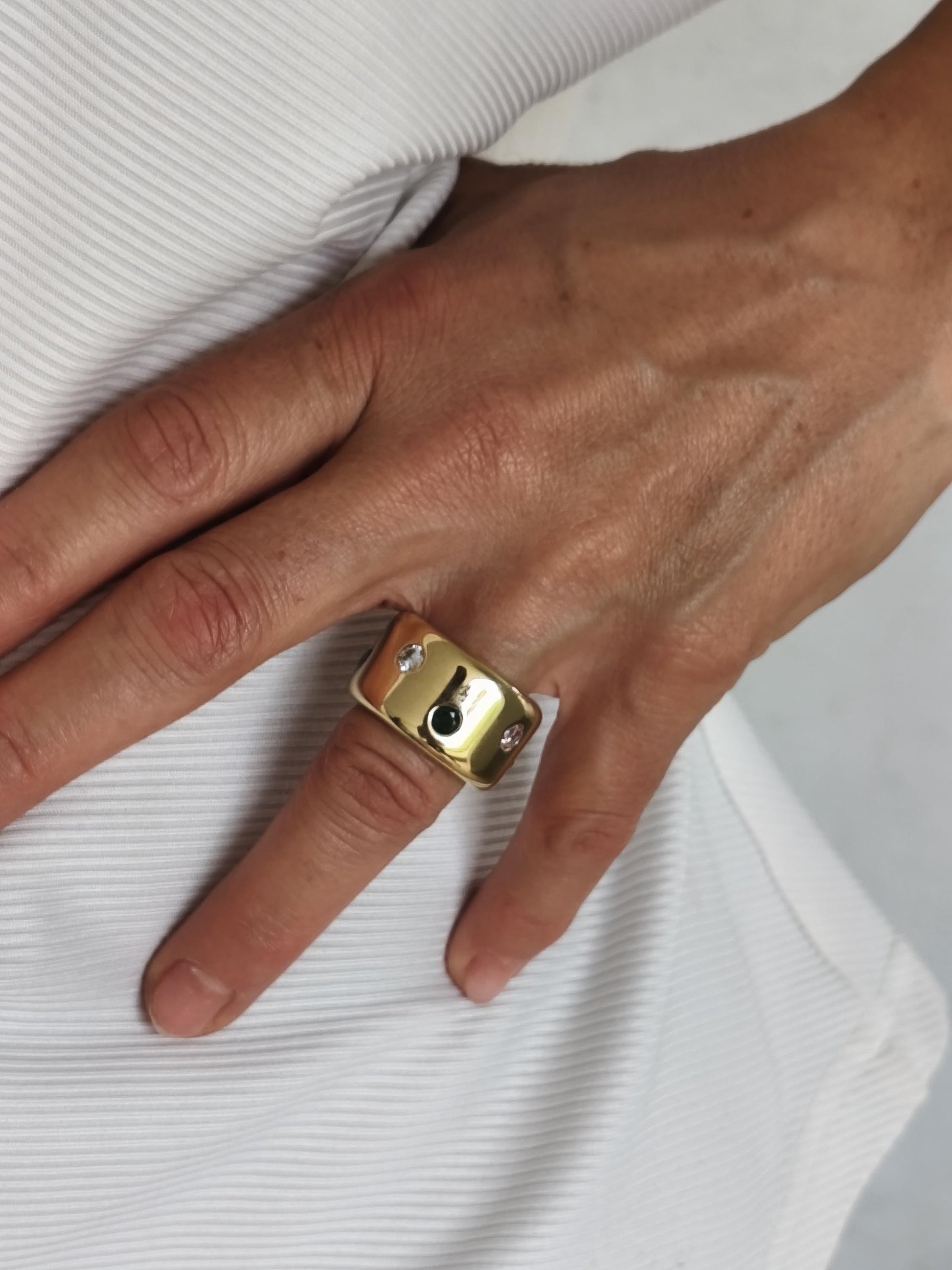 Gold Band Gemstone Ring: Minimalist Statement Jewelry, Multi-Color Stones, Gold Alternative