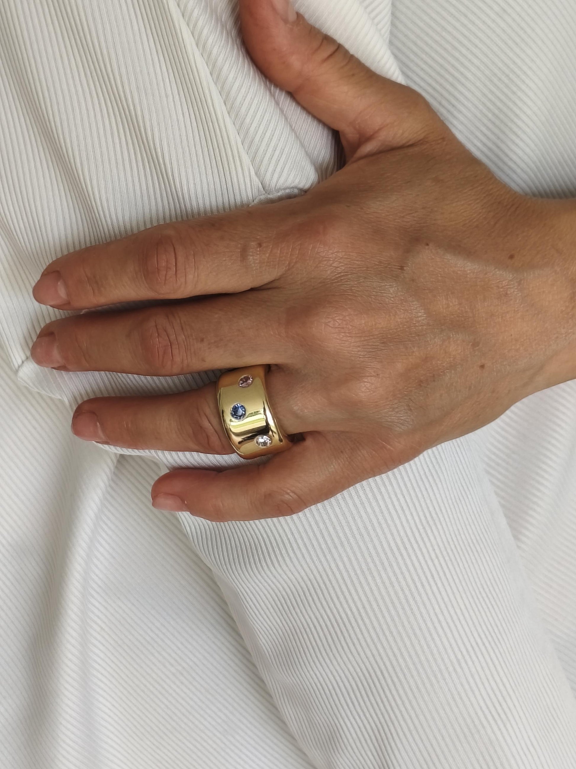 Gold Band Gemstone Ring: Minimalist Statement Jewelry, Multi-Color Stones, Gold Alternative