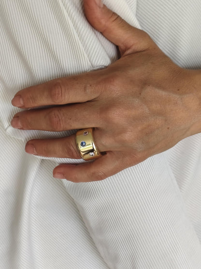 Gold Band Gemstone Ring: Minimalist Statement Jewelry, Multi-Color Stones, Gold Alternative