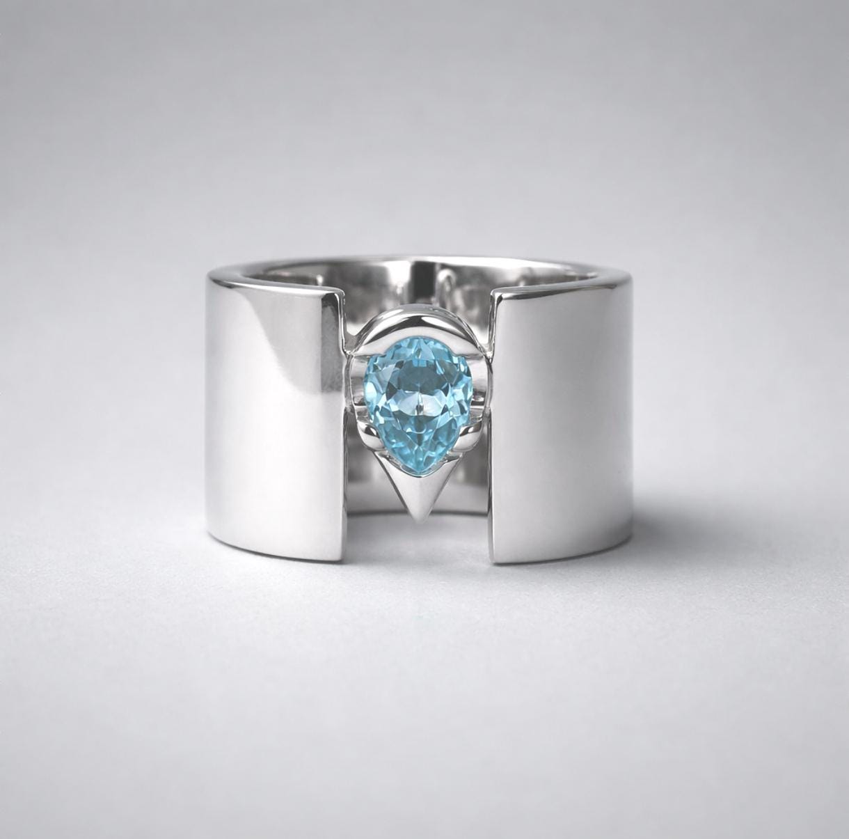 Topaz Statement Ring: Pear Shaped Gemstone, Wide Wedding Band