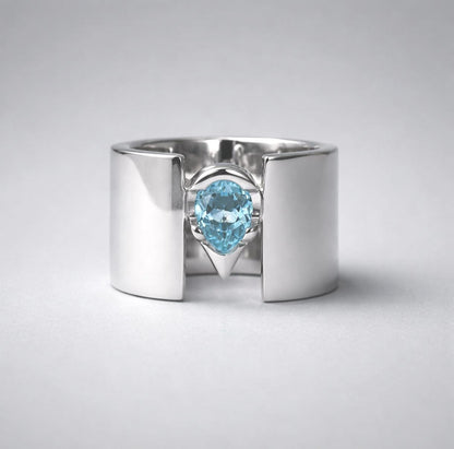 Topaz Statement Ring: Pear Shaped Gemstone, Wide Wedding Band