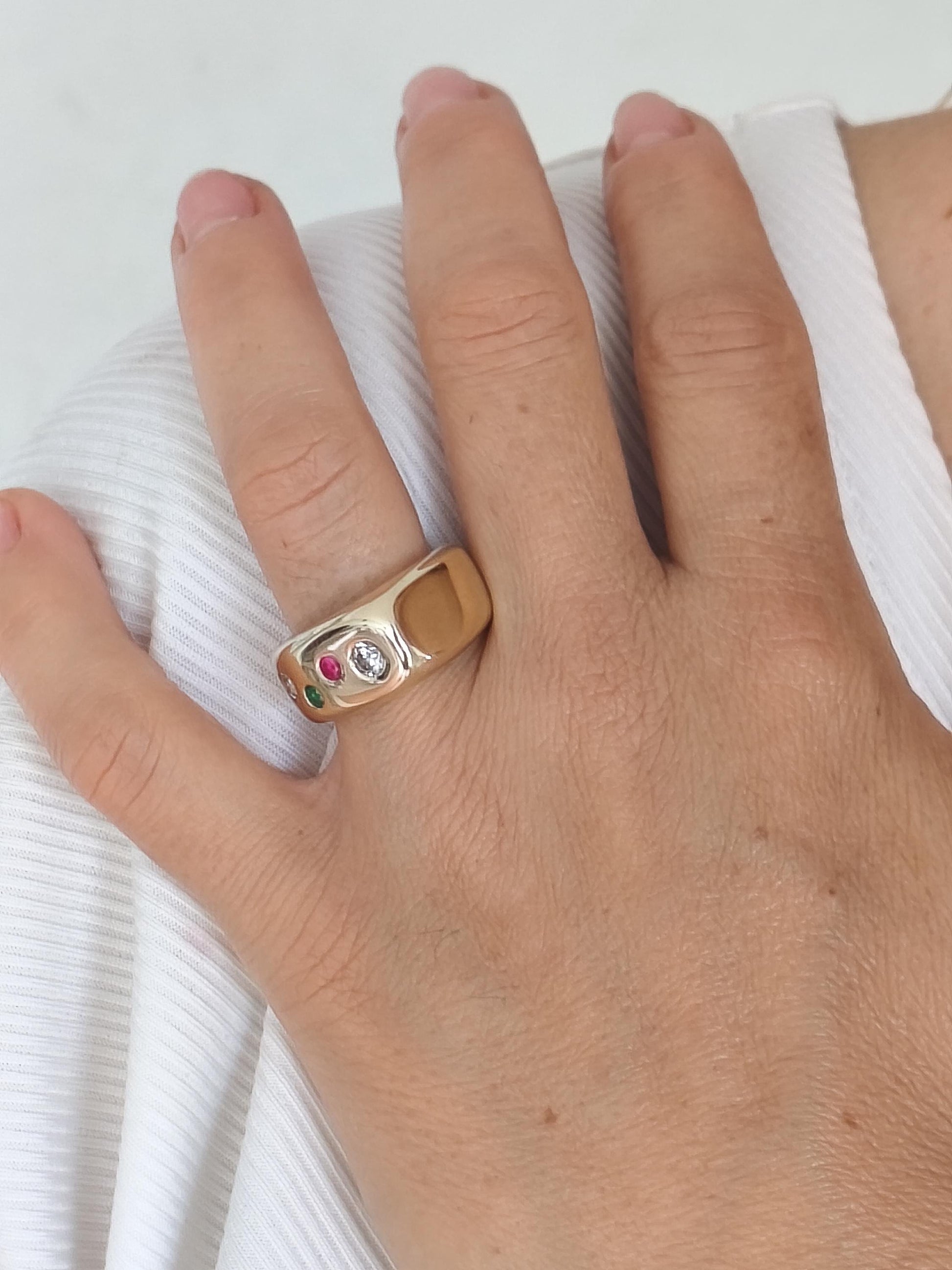 Gemstone Ring Gold Tone: Conical Design, Multiple Color Stones, Personalized Birthstones