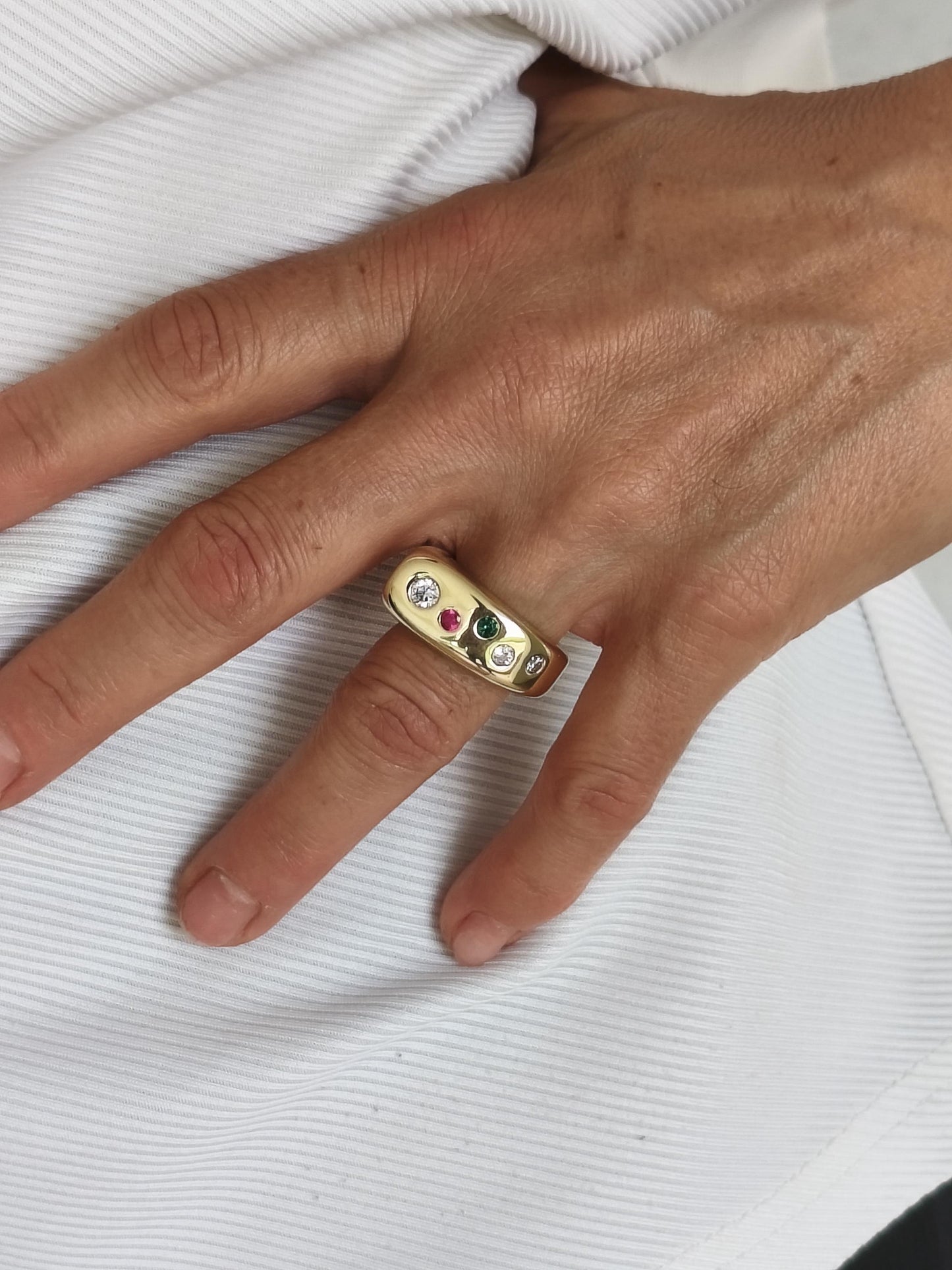 Gemstone Ring Gold Tone: Conical Design, Multiple Color Stones, Personalized Birthstones