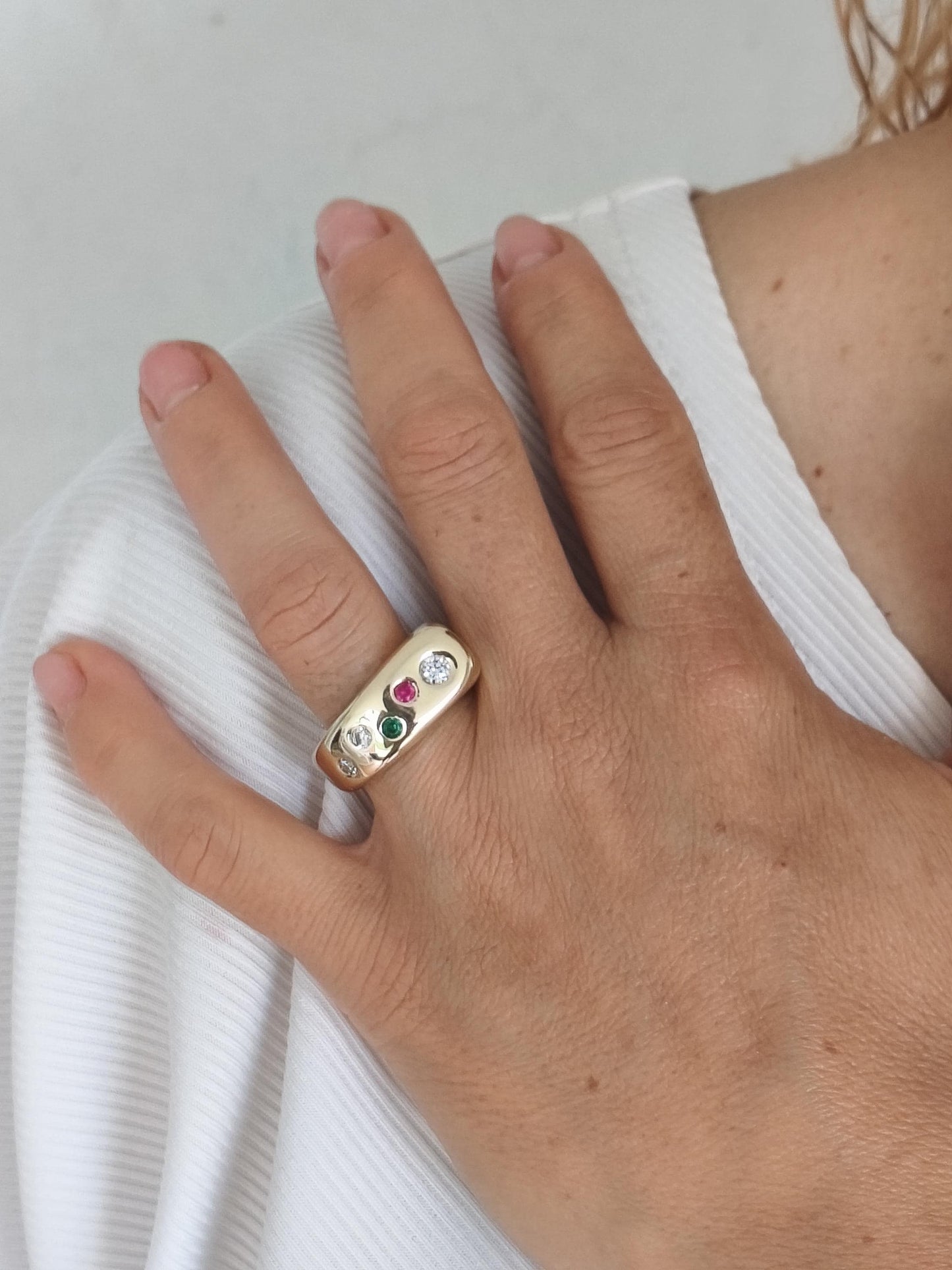 Gemstone Ring Gold Tone: Conical Design, Multiple Color Stones, Personalized Birthstones