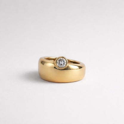 Wedding Ring: Wide Band For Men And Women, Offset Diamond, Gold Plated