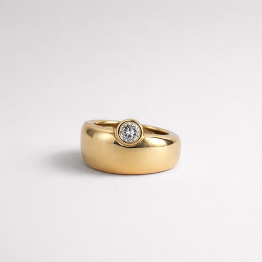 Wedding Ring: Wide Band For Men And Women, Offset Diamond, Gold Plated