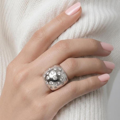 Wide Silver Statement Ring, Multiple Gemstone Band, Silver or Gold Plated