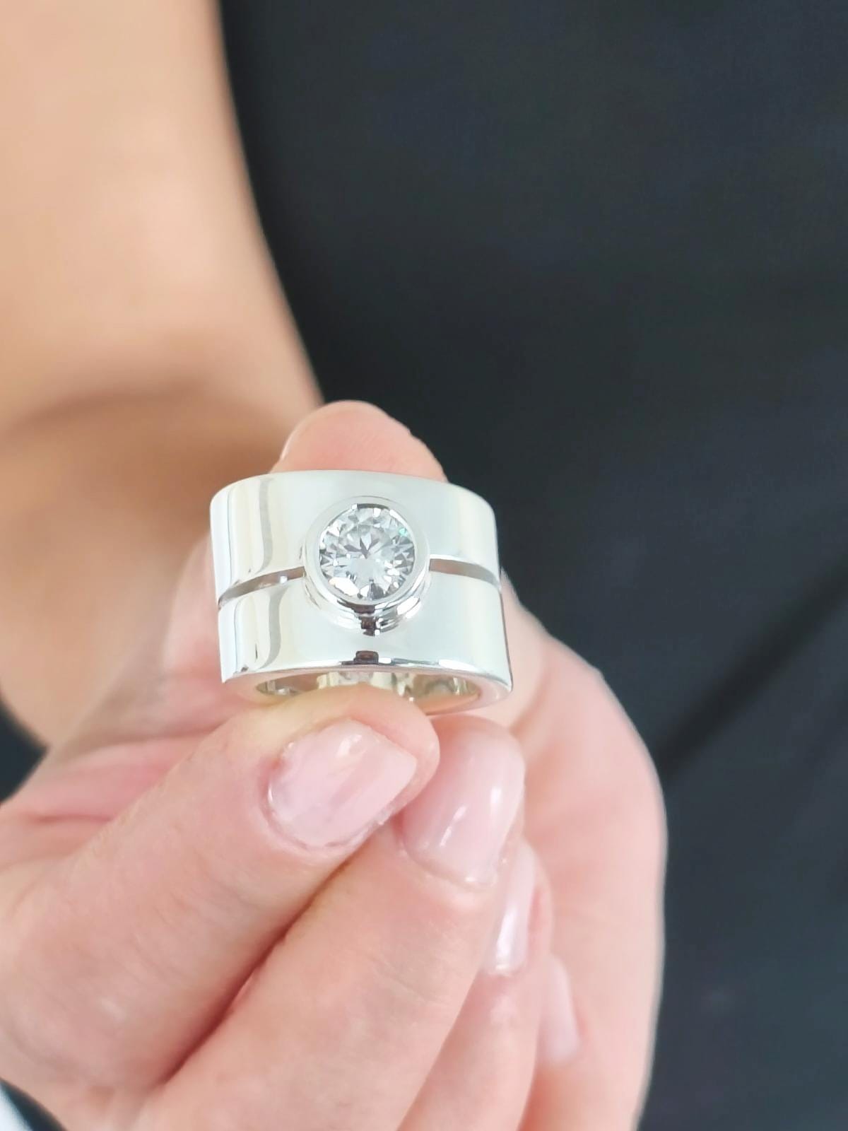 Wide Band Silver Ring: Thick Wedding Ring, 2 Ct Moissanite