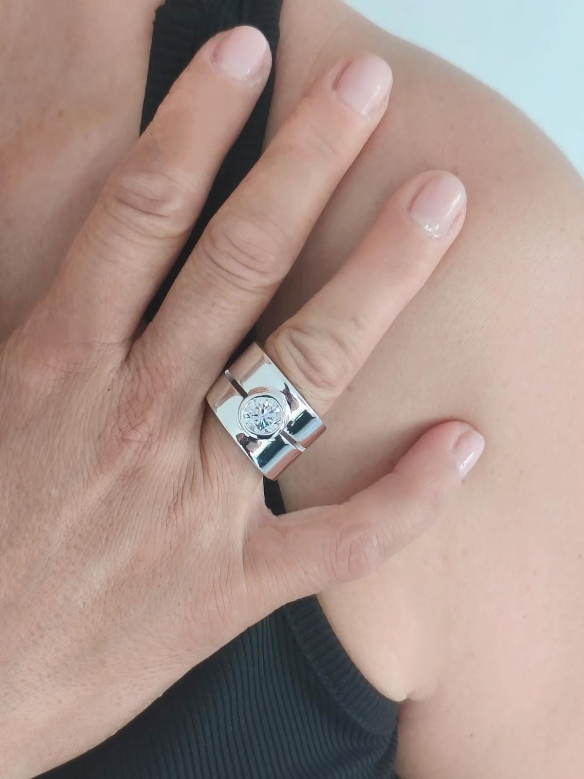 Wide Band Silver Ring: Thick Wedding Ring, 2 Ct Moissanite