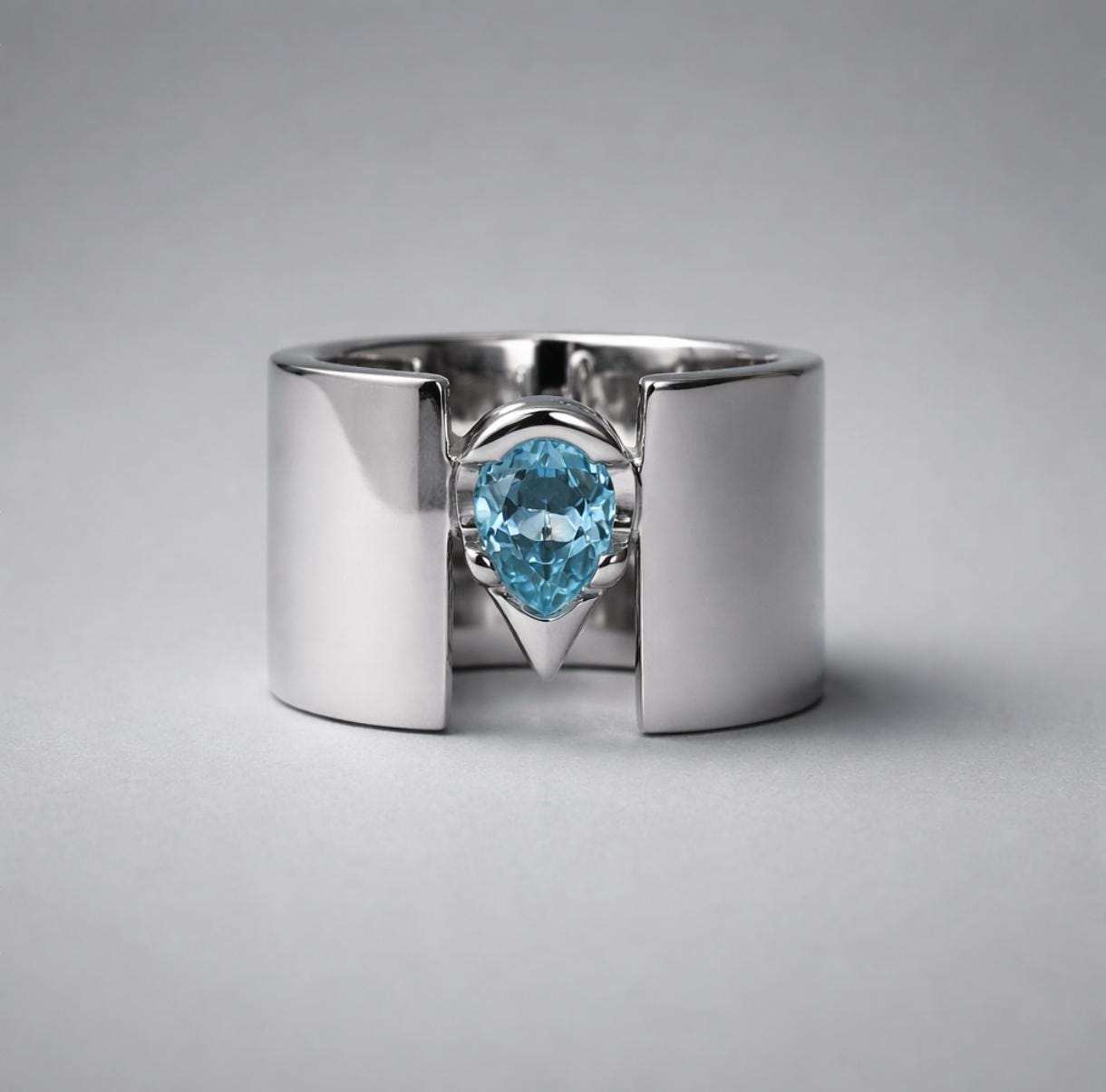 Topaz Statement Ring: Pear Shaped Gemstone, Wide Wedding Band
