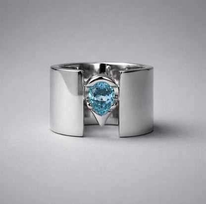 Topaz Statement Ring: Pear Shaped Gemstone, Wide Wedding Band