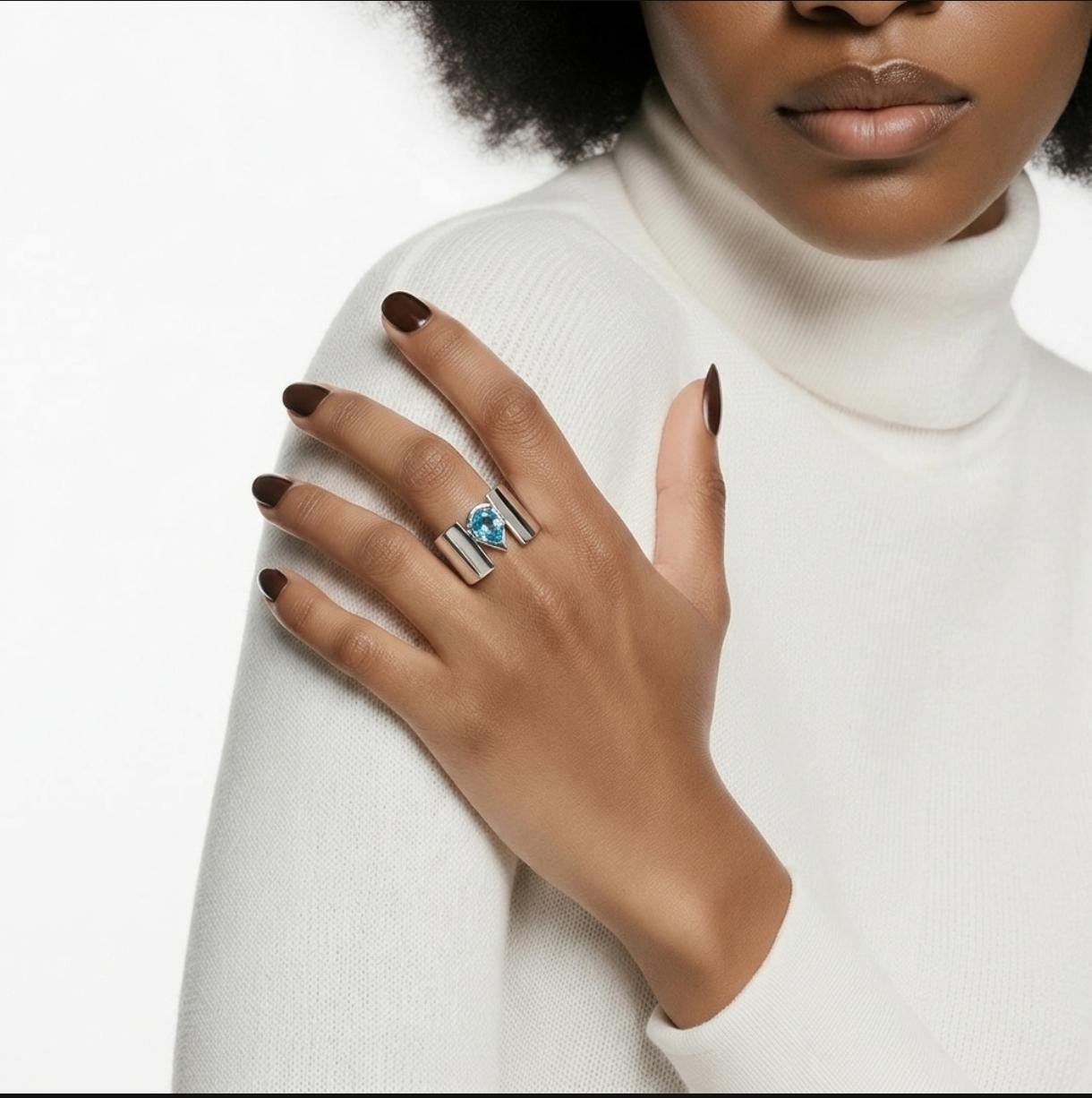Topaz Statement Ring: Pear Shaped Gemstone, Wide Wedding Band