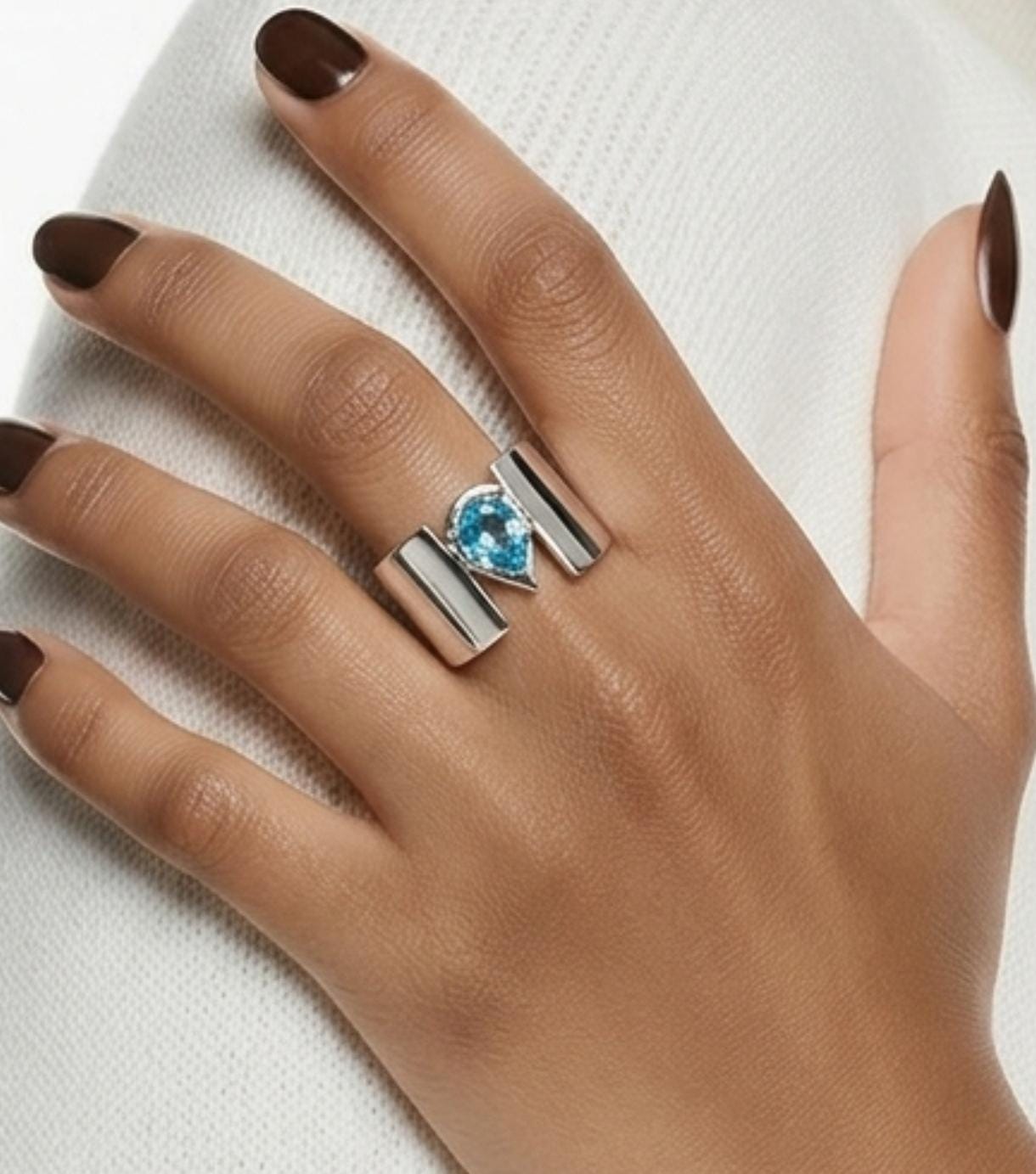 Topaz Statement Ring: Pear Shaped Gemstone, Wide Wedding Band