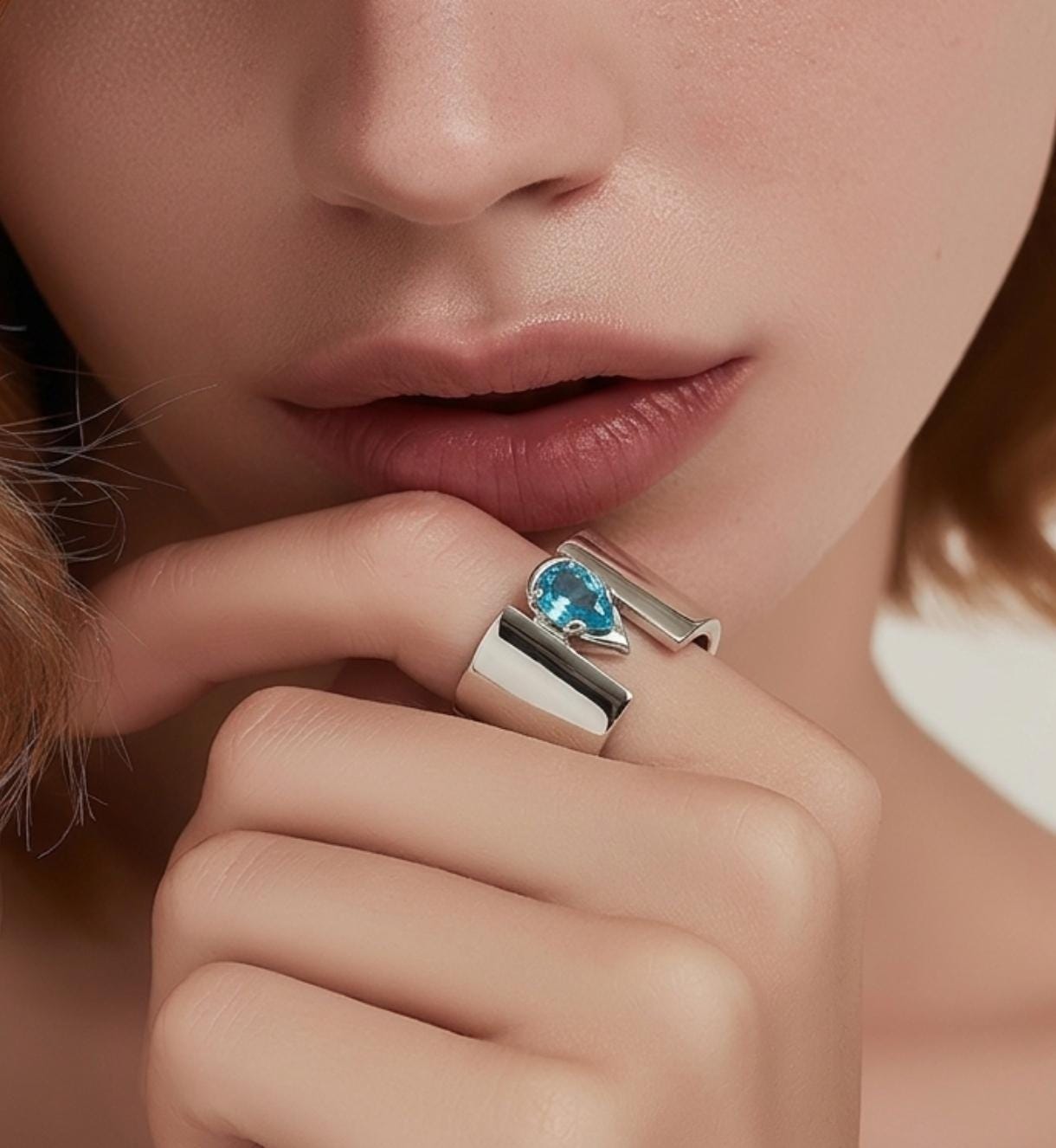 Topaz Statement Ring: Pear Shaped Gemstone, Wide Wedding Band
