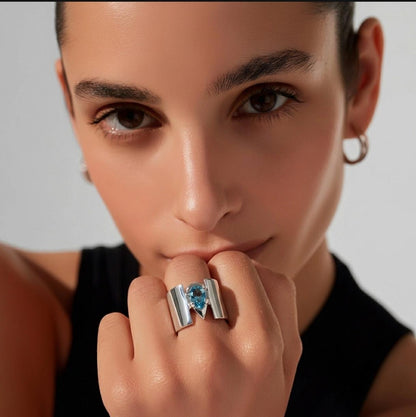 Topaz Statement Ring: Pear Shaped Gemstone, Wide Wedding Band