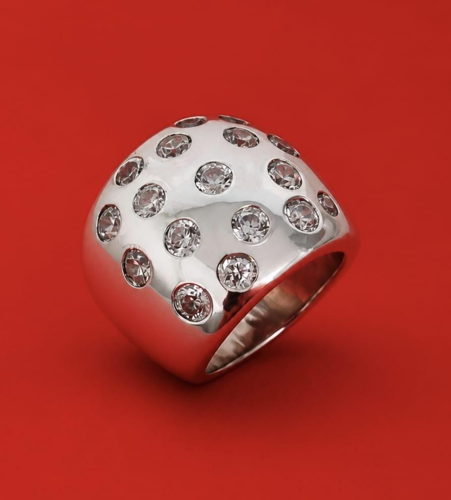 Wide Silver Statement Ring, Multiple Gemstone Band, Silver or Gold Plated