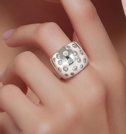 Wide Silver Statement Ring, Multiple Gemstone Band, Silver or Gold Plated