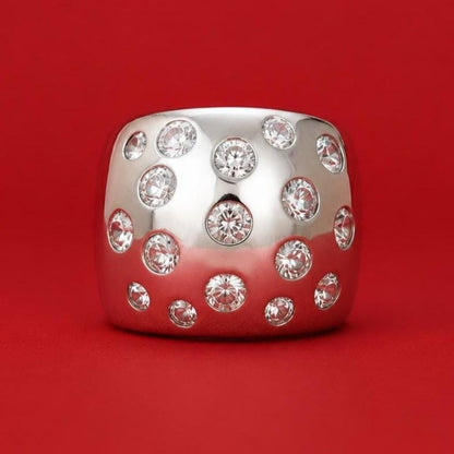 Wide Silver Statement Ring, Multiple Gemstone Band, Silver or Gold Plated