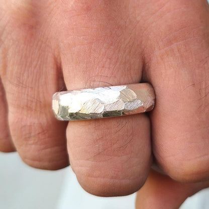 Hammered Band Ring: 8mm Wide Band, Brutal Finish