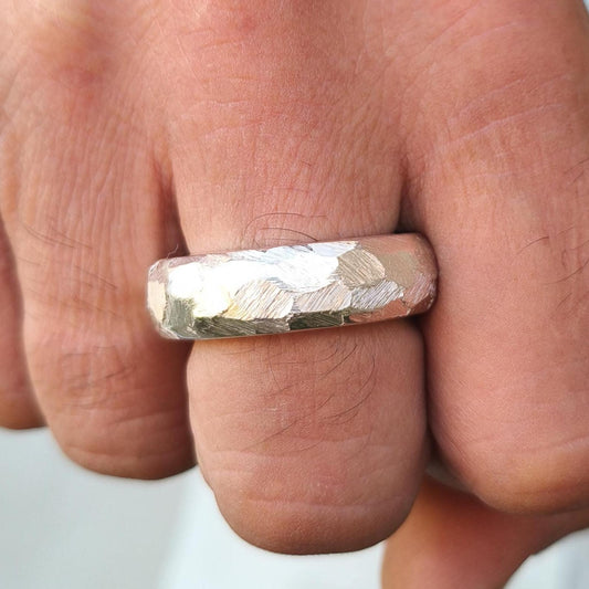 Hammered Band Ring: 8mm Wide Band, Brutal Finish