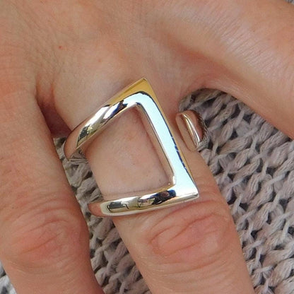 Statement Ring, Triangle Asymmetrical Adjustable Ring, Silver AG 950