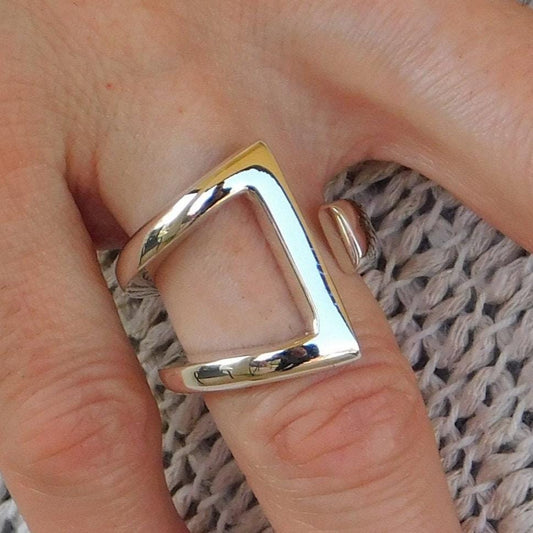 Statement Ring, Triangle Asymmetrical Adjustable Ring, Silver AG 950