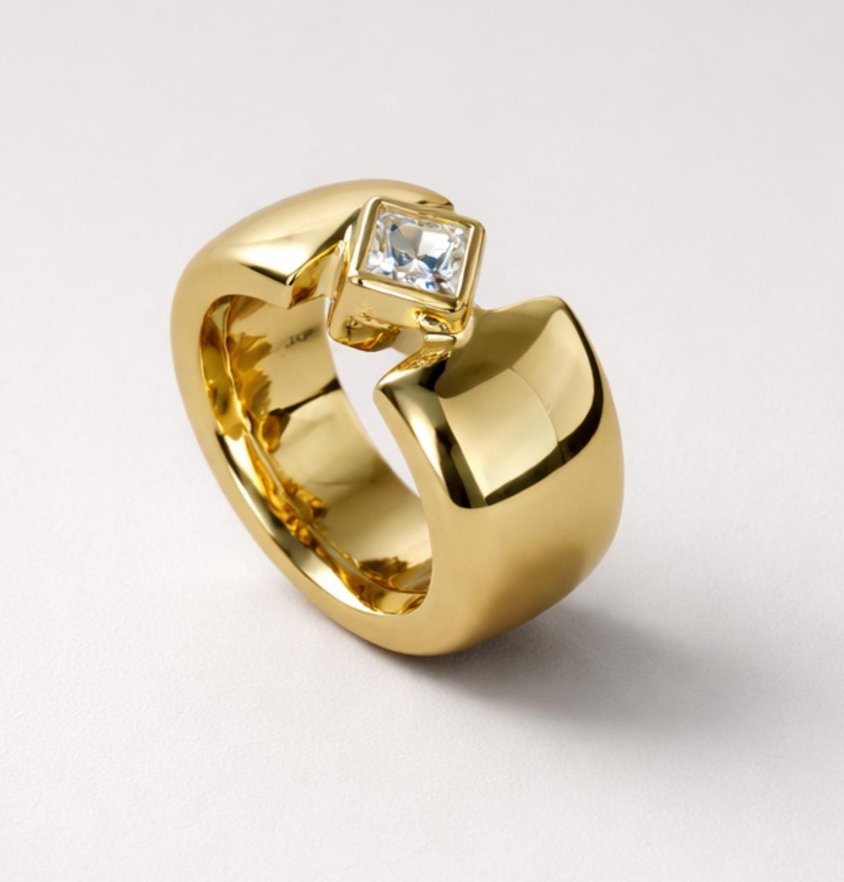 Engagement Ring Gold Plated: Thick Band Wedding Ring, Princess Cut Moissanite