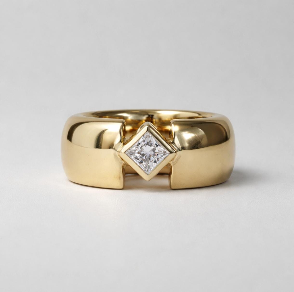 Engagement Ring Gold Plated: Thick Band Wedding Ring, Princess Cut Moissanite