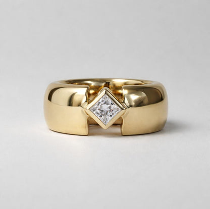 Engagement Ring Gold Plated: Thick Band Wedding Ring, Princess Cut Moissanite
