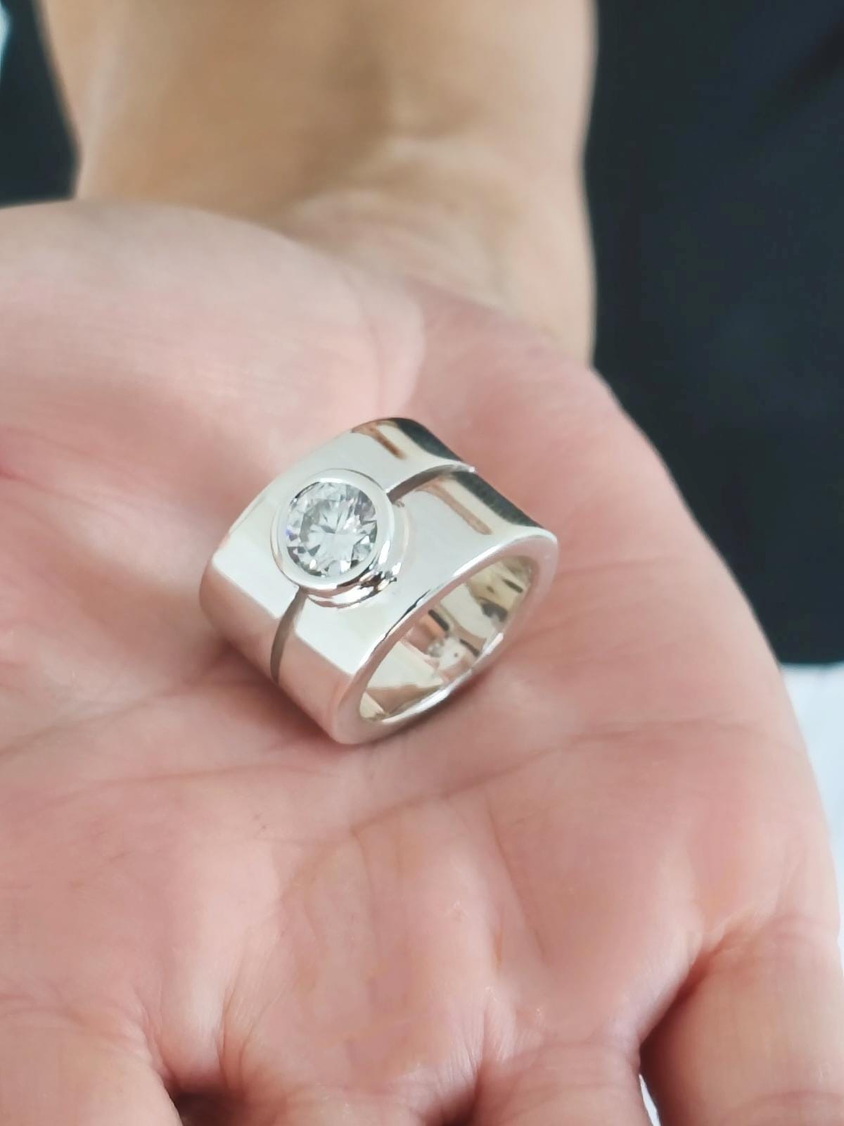 Wide Band Silver Ring: Thick Wedding Ring, 2 Ct Moissanite