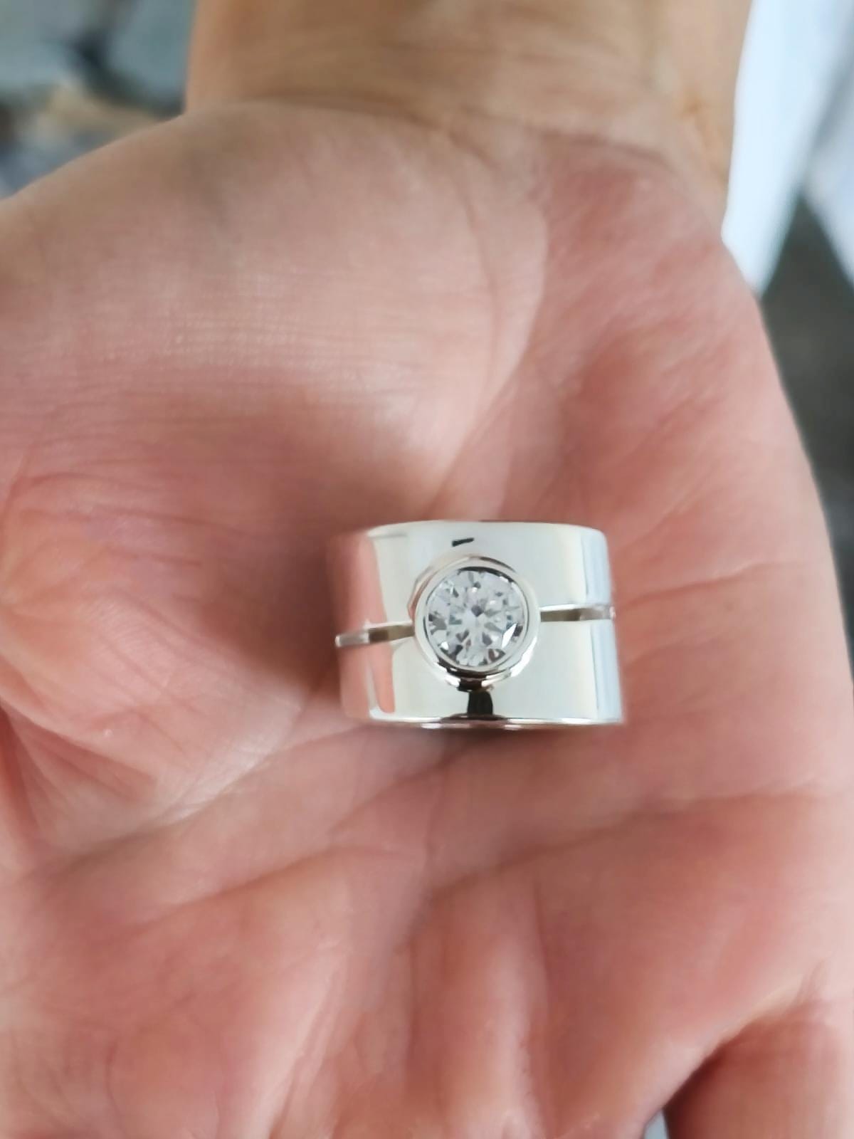 Wide Band Silver Ring: Thick Wedding Ring, 2 Ct Moissanite