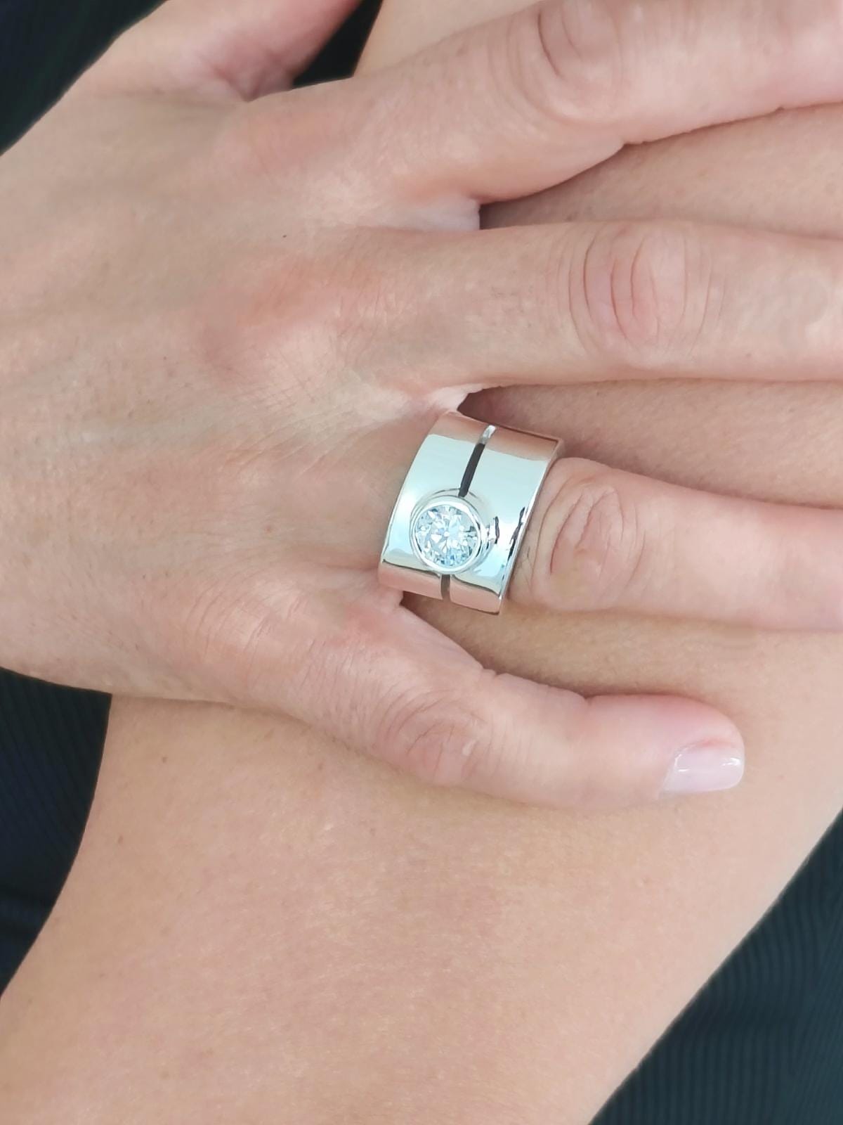 Wide Band Silver Ring: Thick Wedding Ring, 2 Ct Moissanite