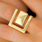 Greek Key Statement Ring: Gold Tone Wide Ring