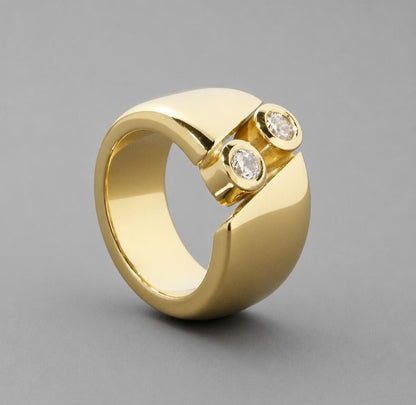 Gold Tone Band Ring: Dome Ring With Two Gemstones