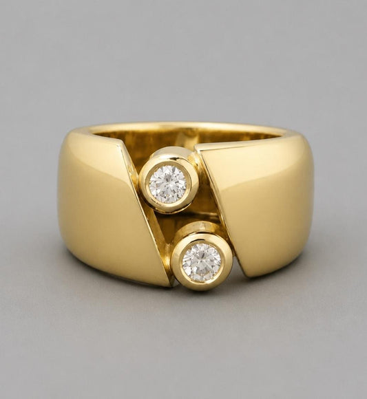 Gold Tone Band Ring: Dome Ring With Two Gemstones