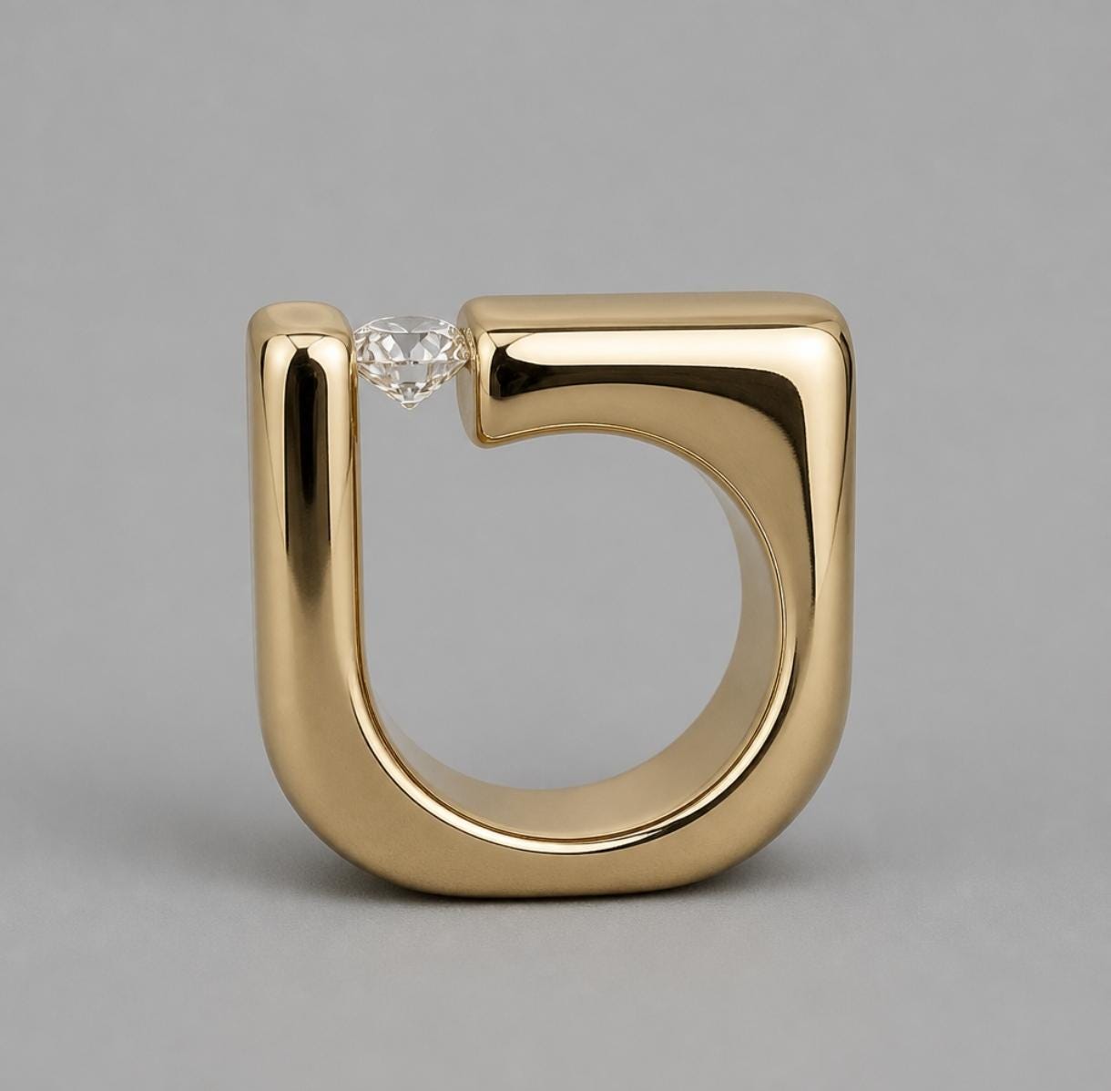 Diamond Engagement Ring: MoissaniteTension Set, Square Band, Silver Ag950